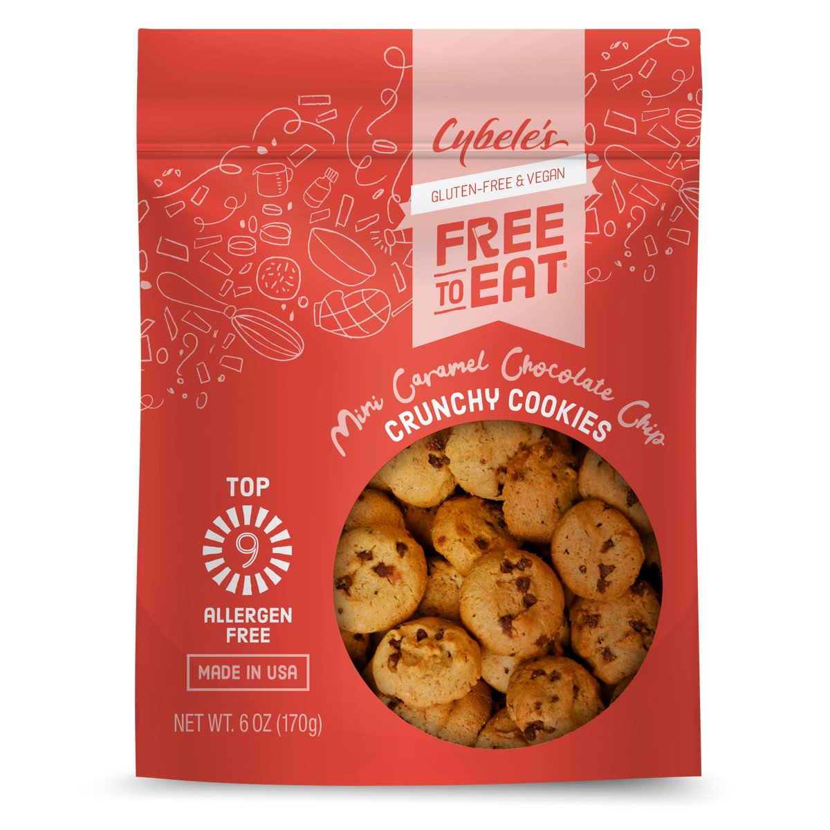 Caramel Chocolate Chip Mini Crunchy Cookies - New! (6 Pack)